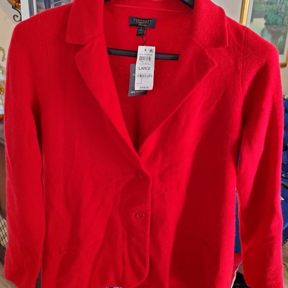 NWT RED 100% CASHMERE CHARTER CLUB LUXURY BLAZER SZ. LARGE *VALENTINE'S DAY* - Picture 2 of 3